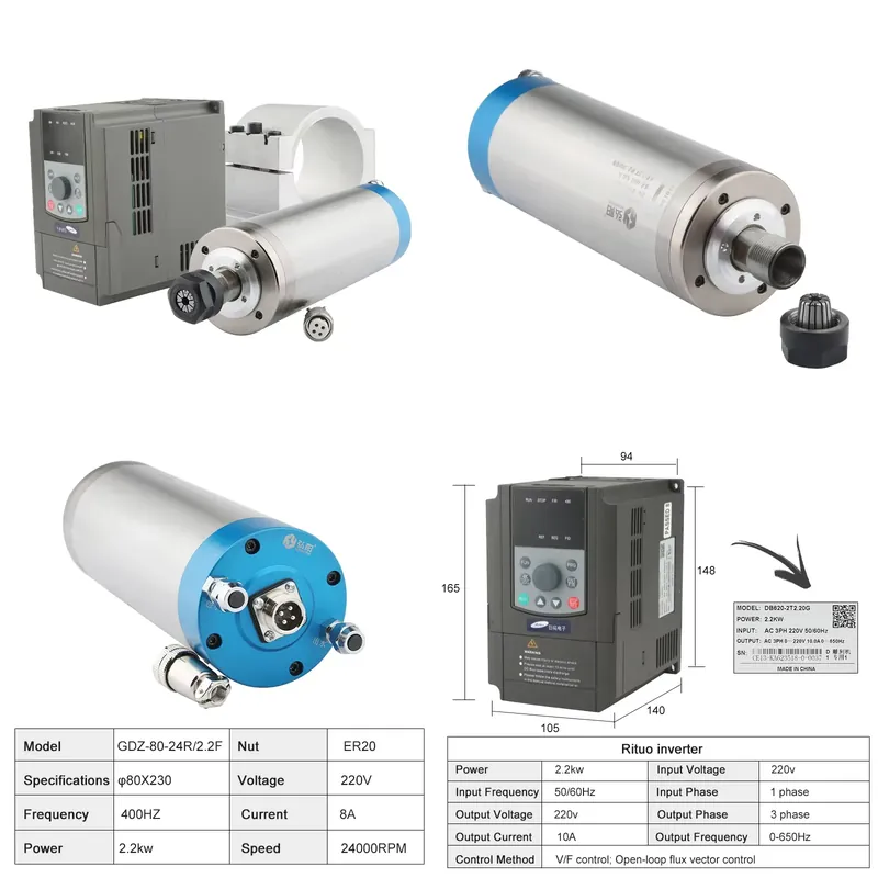 2.2Kw Water Cooled Spindle Kit Vfd - 2026China*Factory* ER20 2.2kw Water-Cooled CNC Router