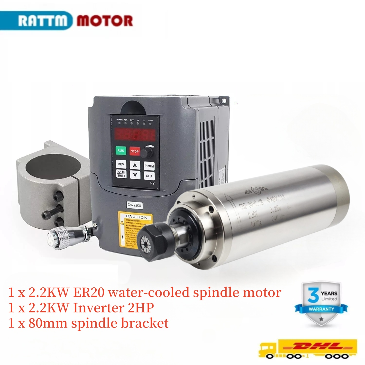 2.2Kw Water Cooled Spindle Kit Vfd - 2.2KW 110V or 220V 8A GDZ-80-2.2
