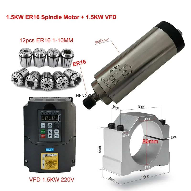 Er20 Collet Chuck Spindle Motor 220V - Air Cooled 800W 1500W 2200W Spindle