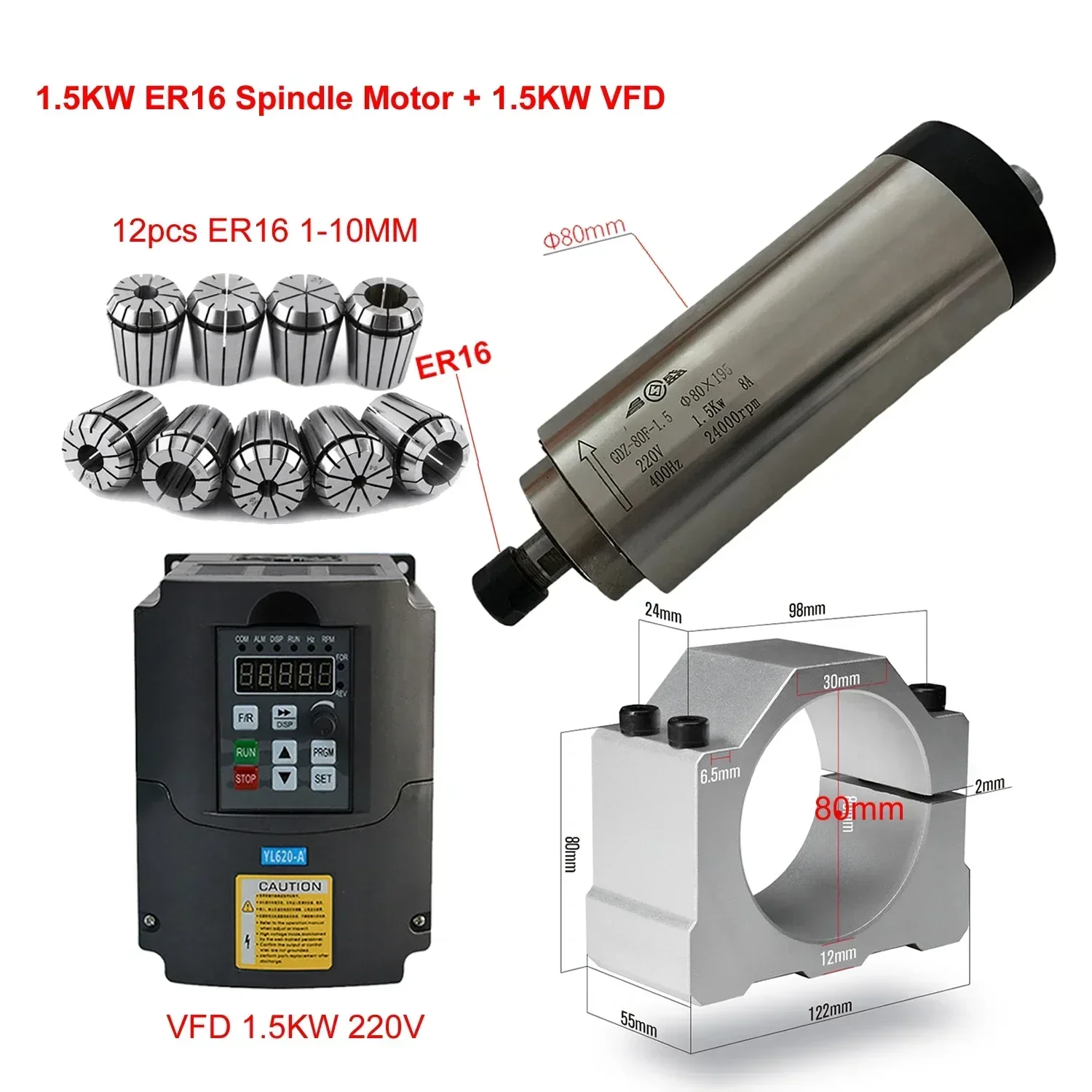 CNC Air Cooled 800W 1500W 2200 - Er20 Collet Chuck Spindle Motor 220V 评论和价格