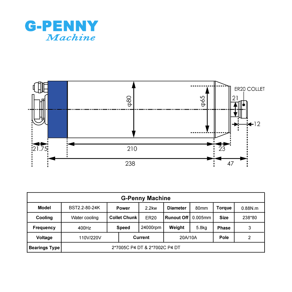 G-Penny 2.2KW ER20 Bullet Wate - 2.2Kw Water Cooled Spindle Kit Vfd 评论和价格