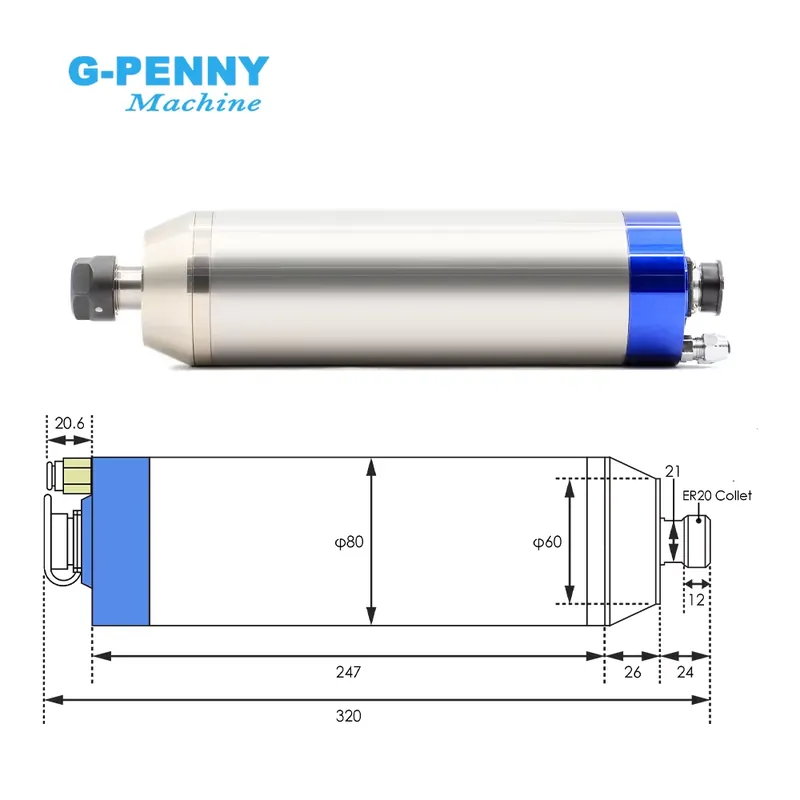 G-Penny 2.2kw ER20 D80 12000rp - 2.2Kw Water Cooled Spindle Kit Vfd 评论和价格