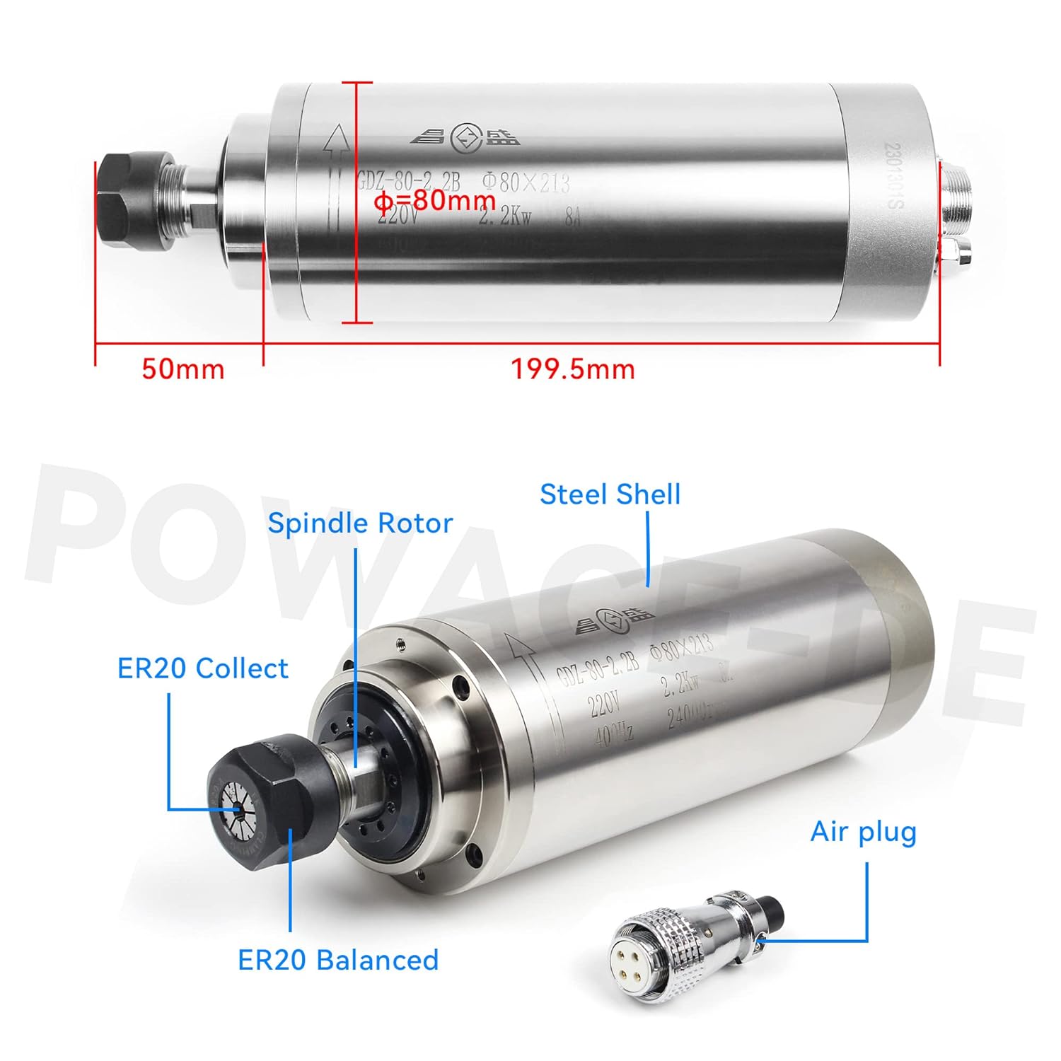 2.2KW 110V or 220V 8A GDZ-80-2 - 2.2Kw Water Cooled Spindle Kit Vfd 评论和价格