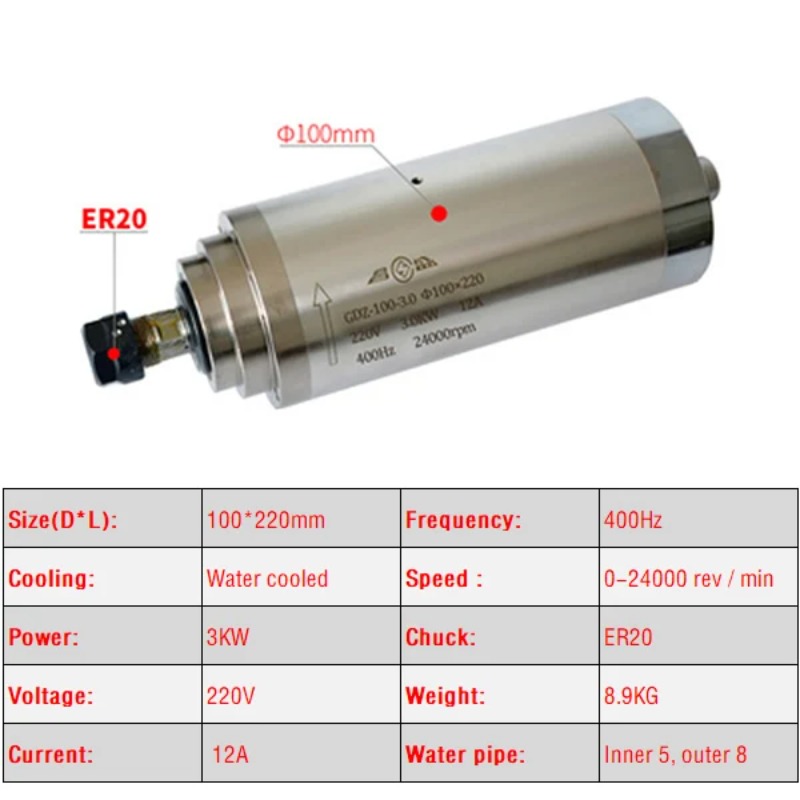 Water Cooled CNC Spindle Motor - Er20 Collet Chuck Spindle Motor 220V 评论和价格